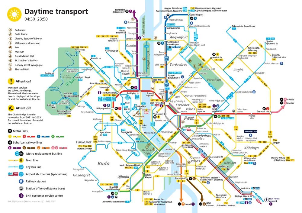 Budapest daytime transport map