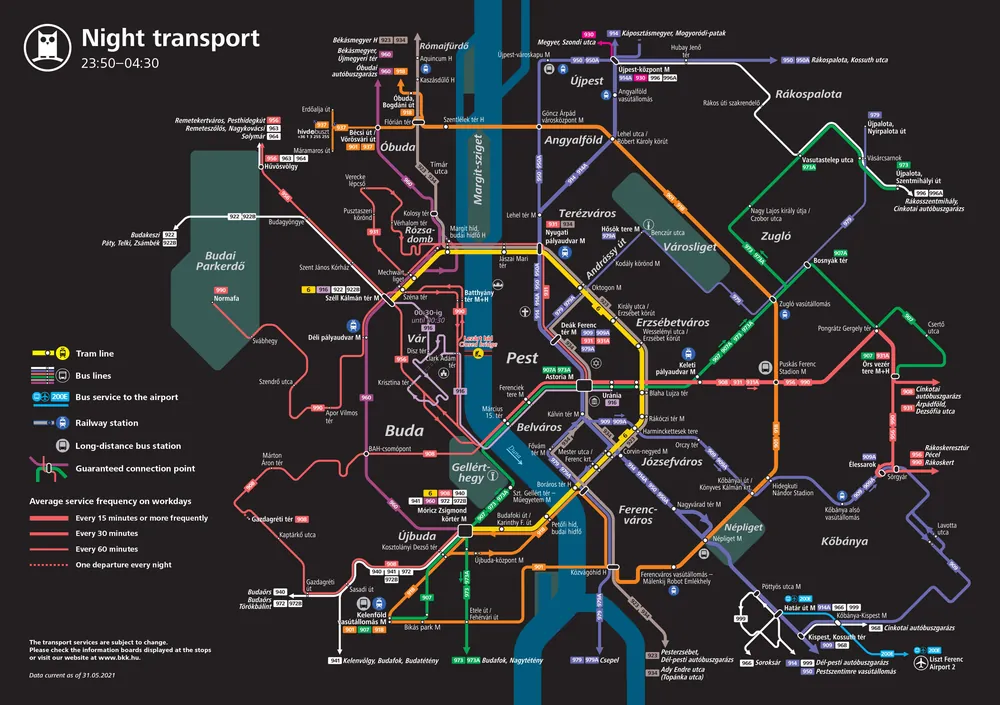 Budapest night transport map