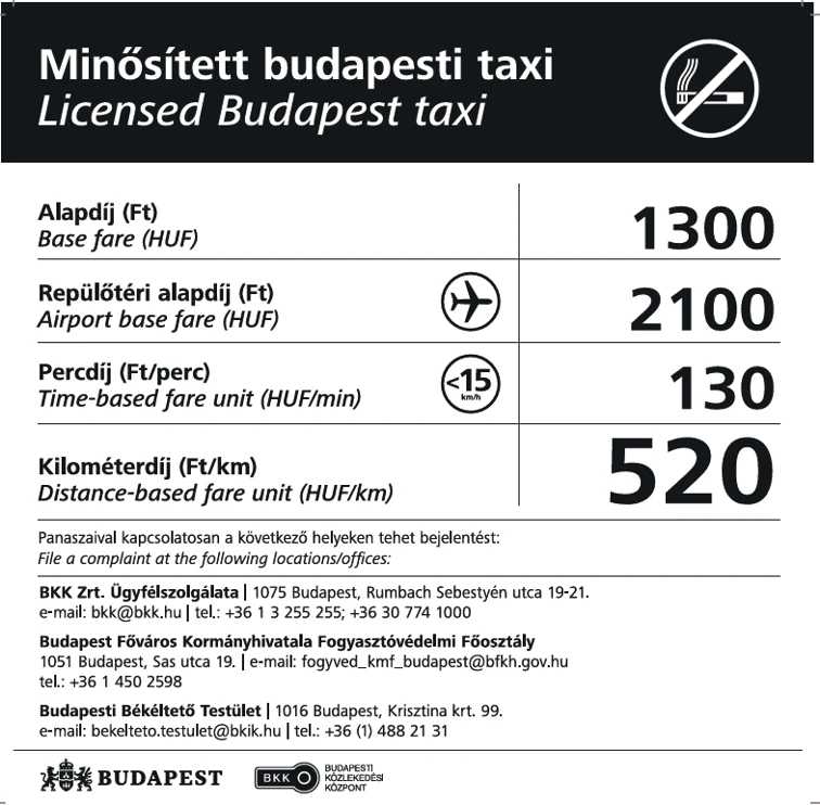 Budapest taxi fare rates